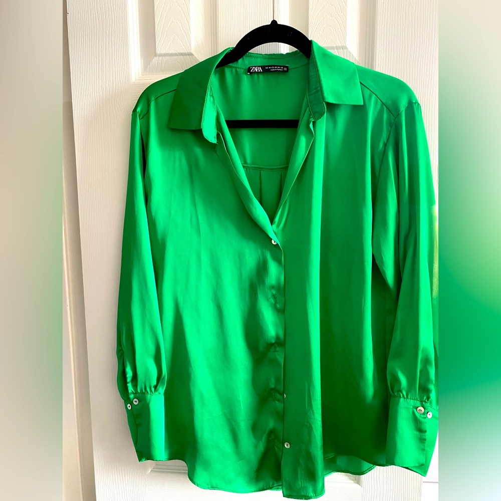 Zara green silk top